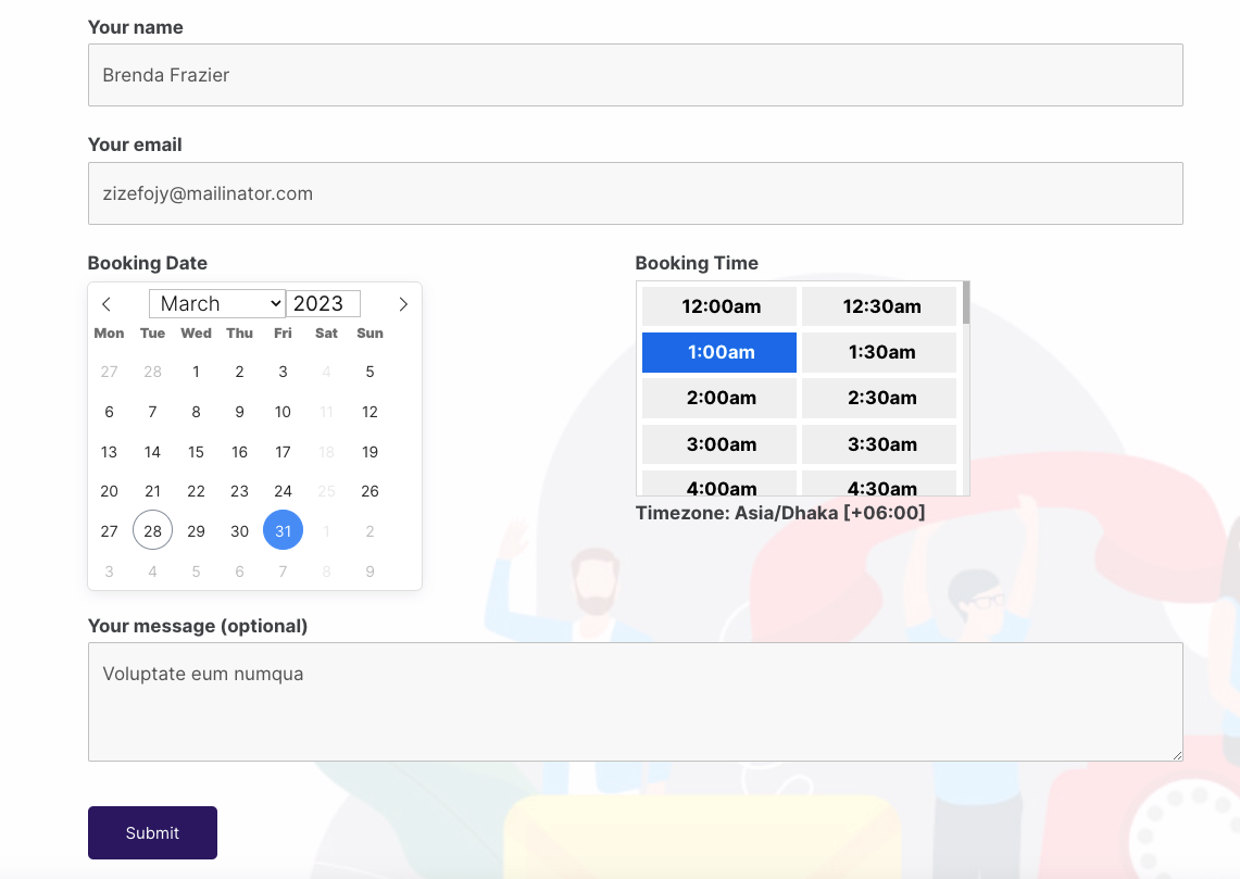 Booking/Appointment Form (Form Example)