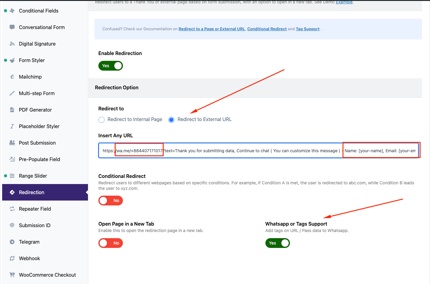 Whatsapp Integration + CF7 Tag Support (Settings)