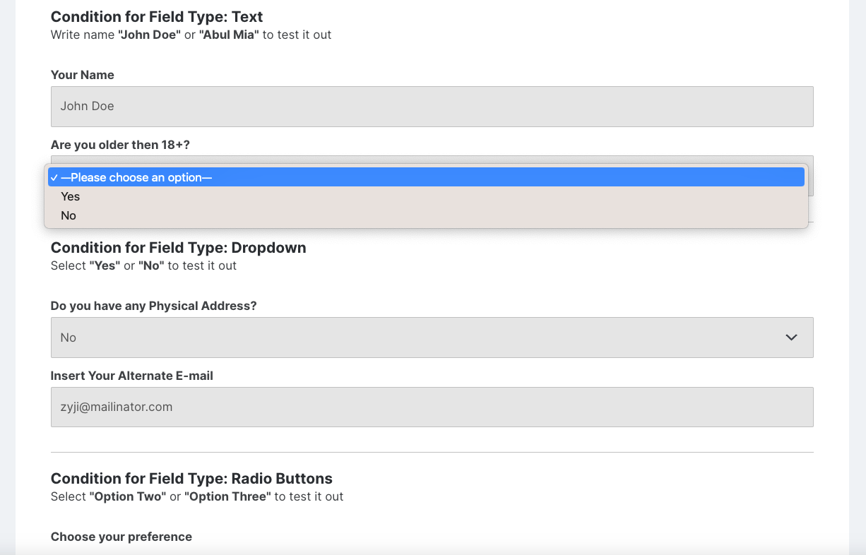 Conditional Field (Form Example)