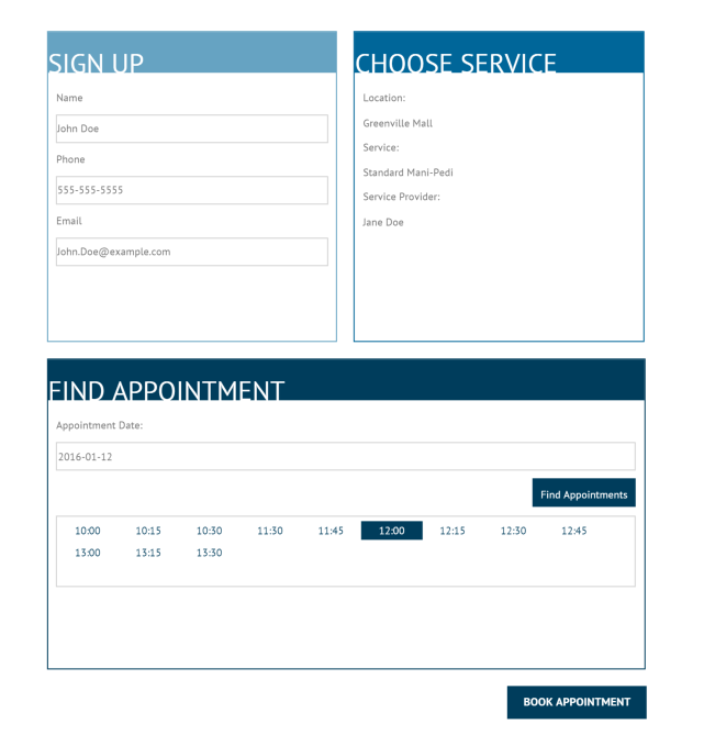 Sample appointment scheduling appointment selected