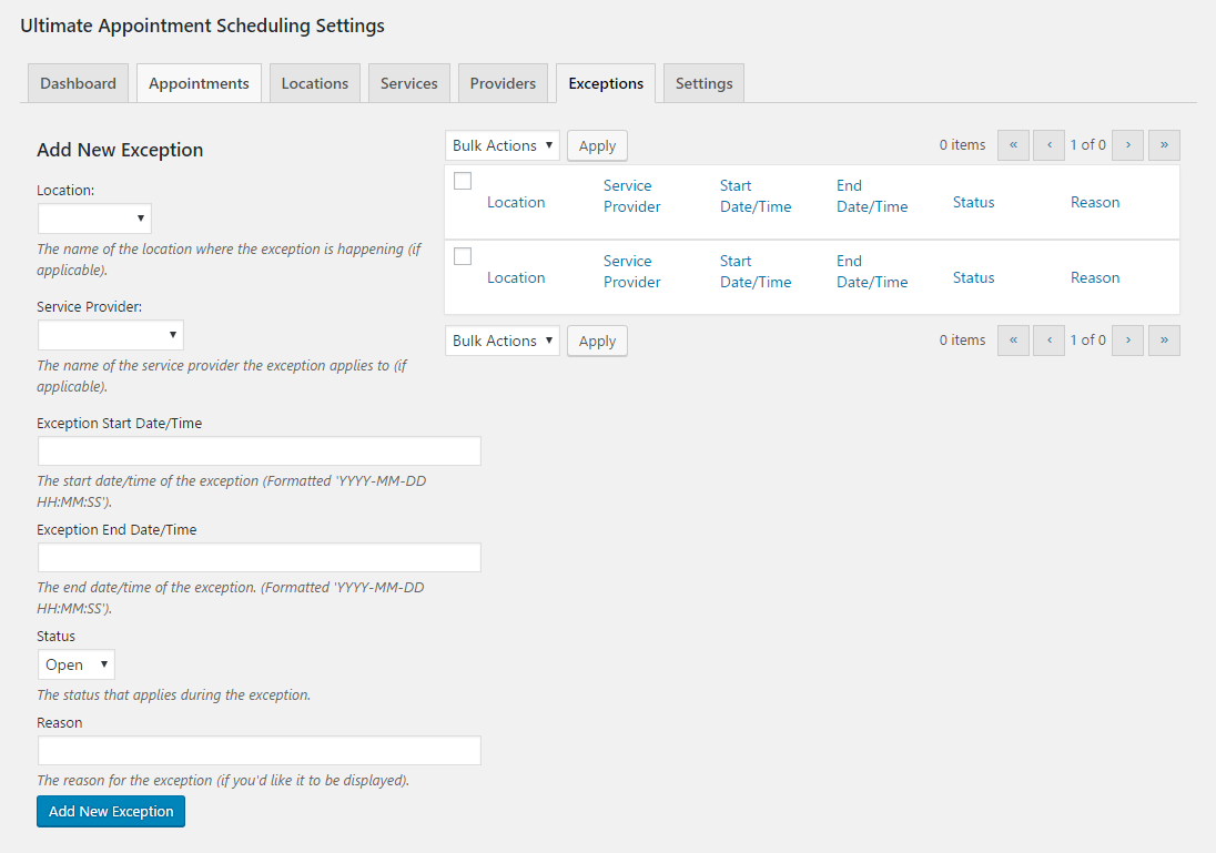 The "Options" admin tab