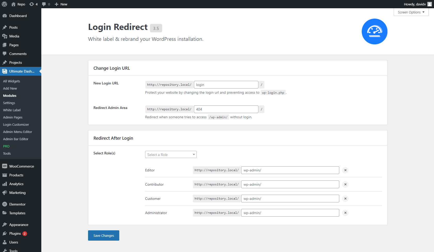 Login Redirect Settings