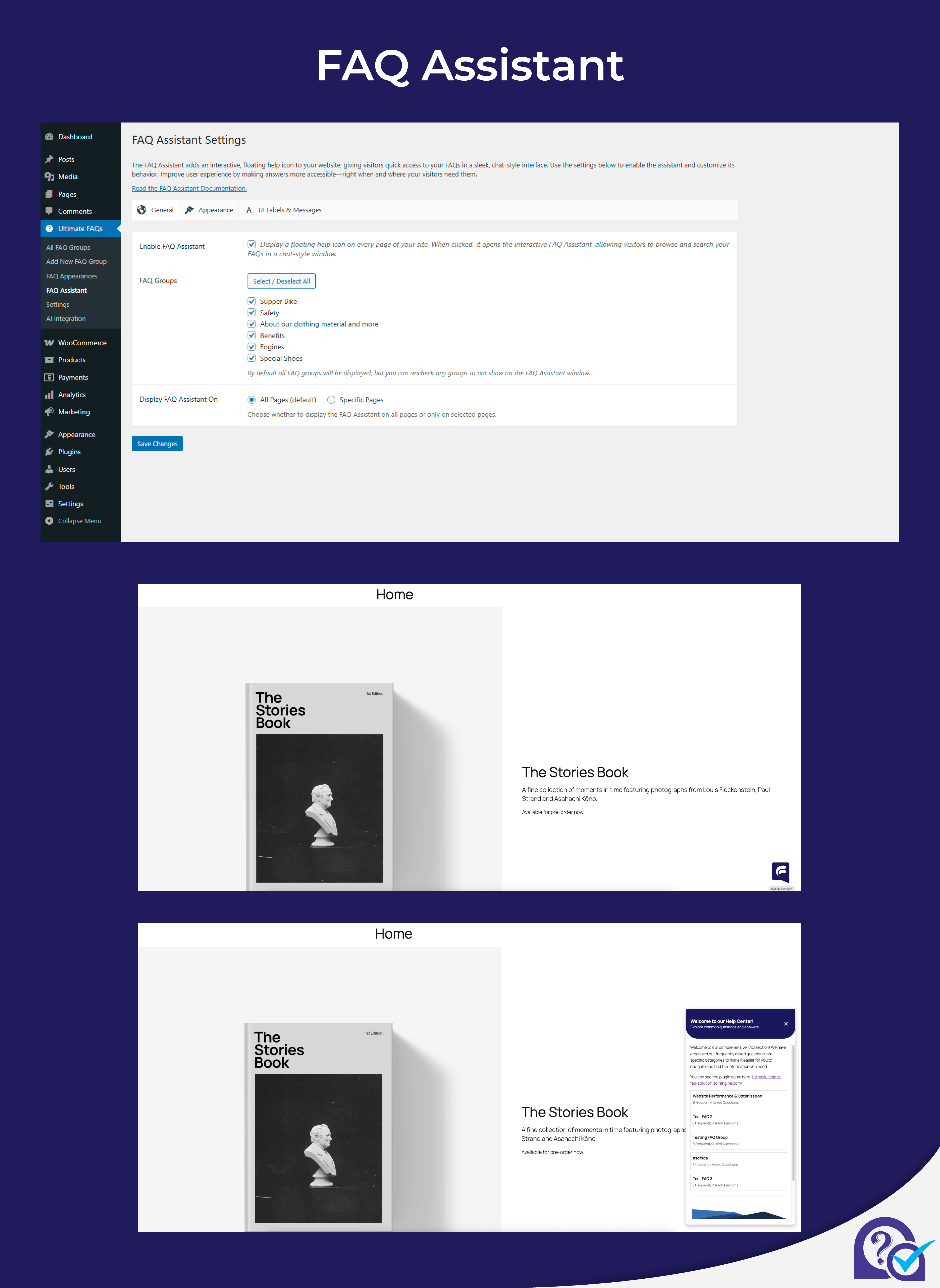 FAQ Assistant: Floating help icon with chat-style FAQ access.