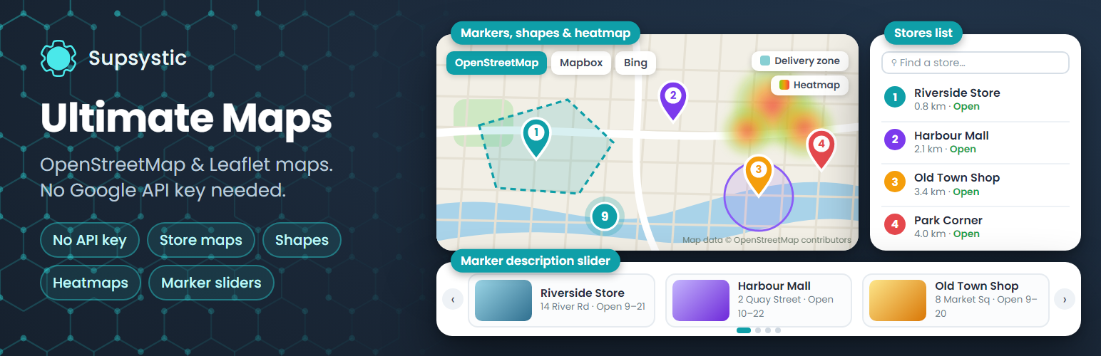 Ultimate Maps by Supsystic – OpenStreetMap, Leaflet & Mapbox, No API Key preview