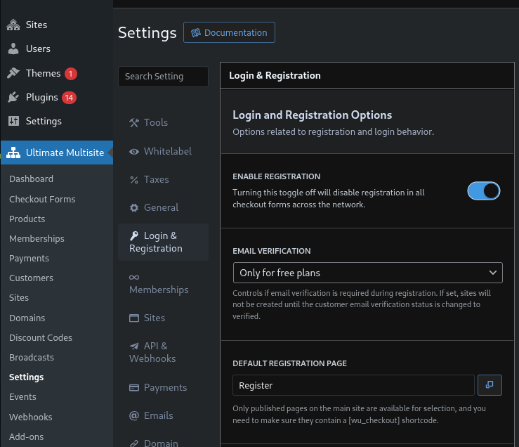 One of many settings pages.