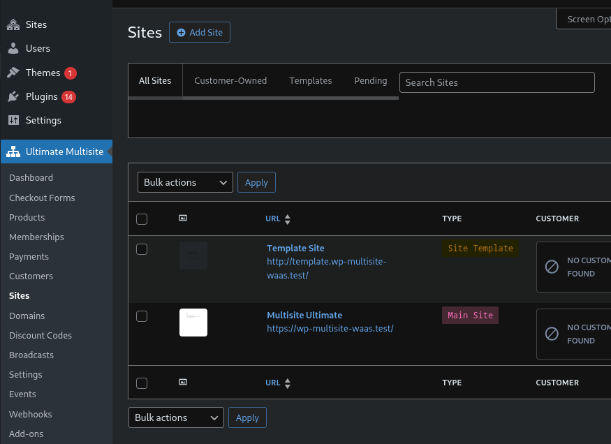 Listing sites on the network.