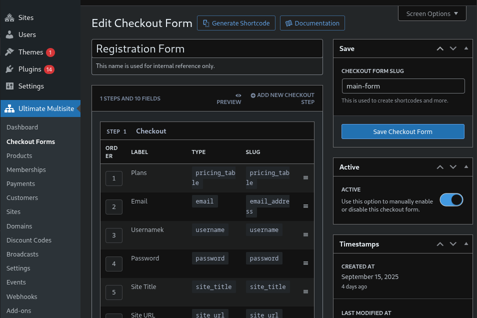 Registration Form builder.