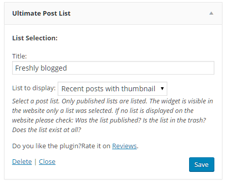 The widget form of an Ultimate Post List in english language