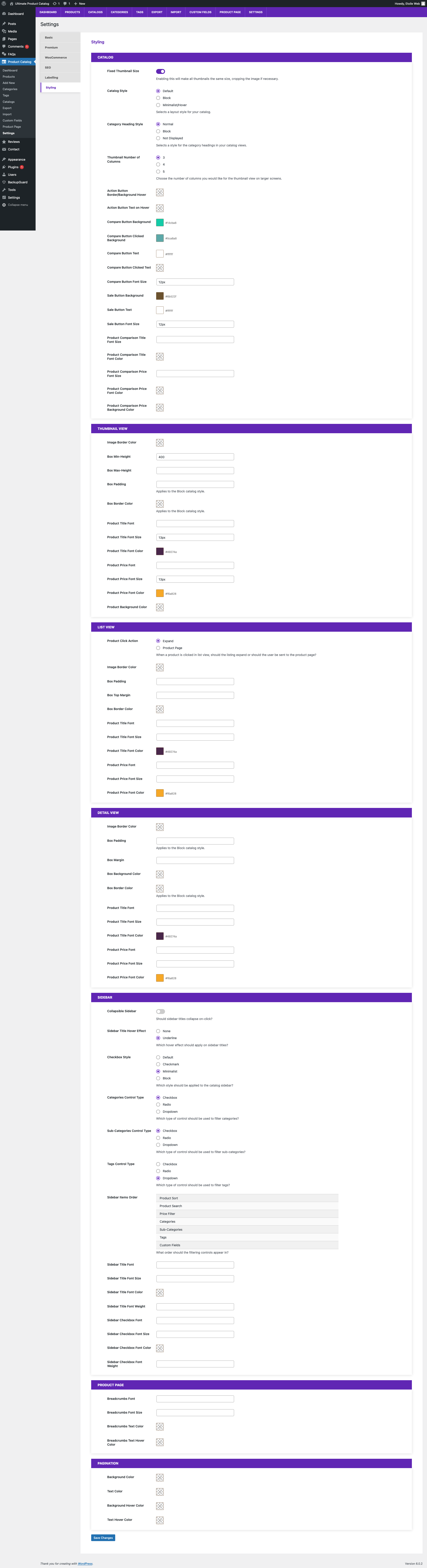 Styling settings page