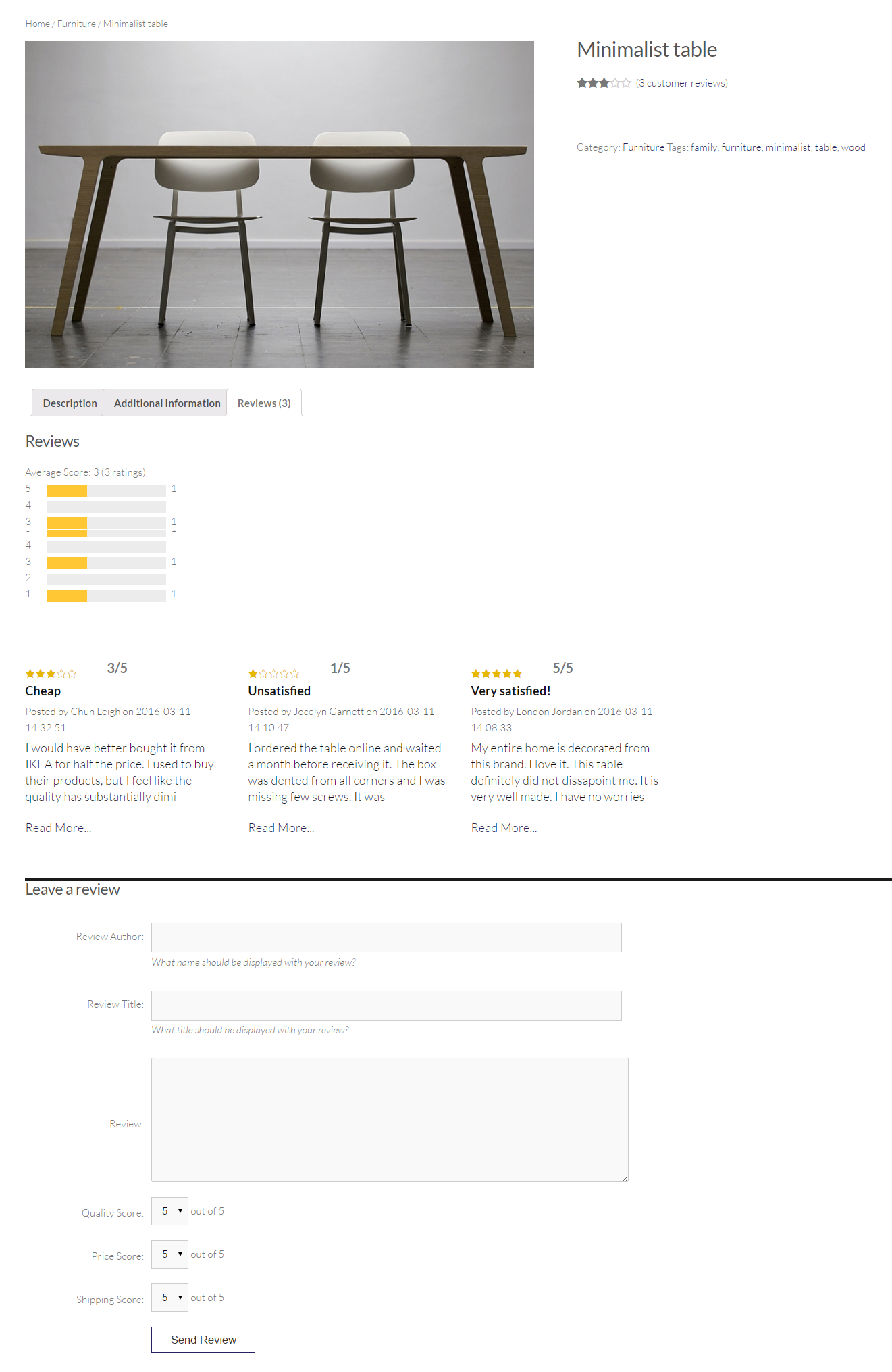 WooCommerce rating and review integration on the WooCommerce product page