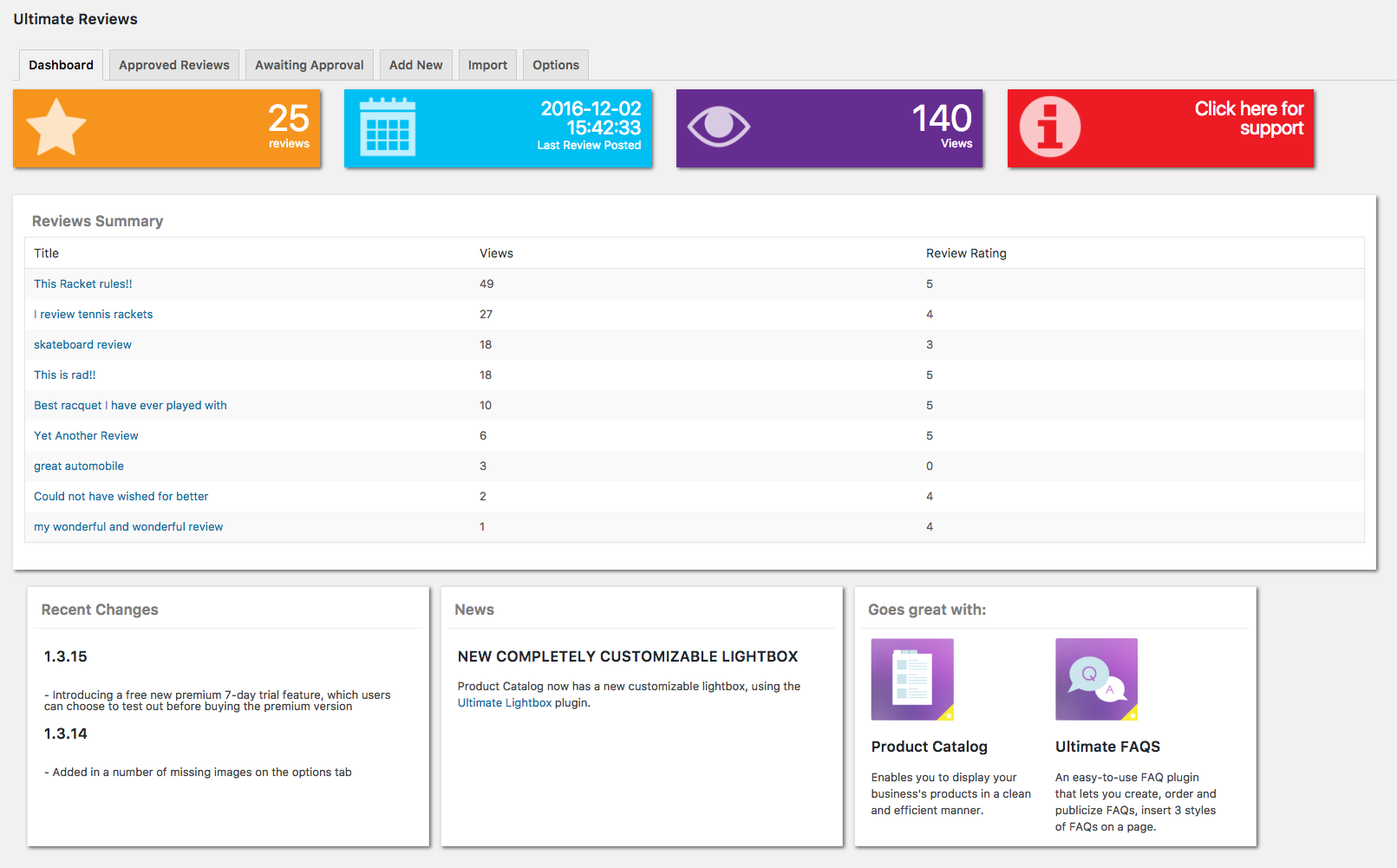 The plugin dashboard