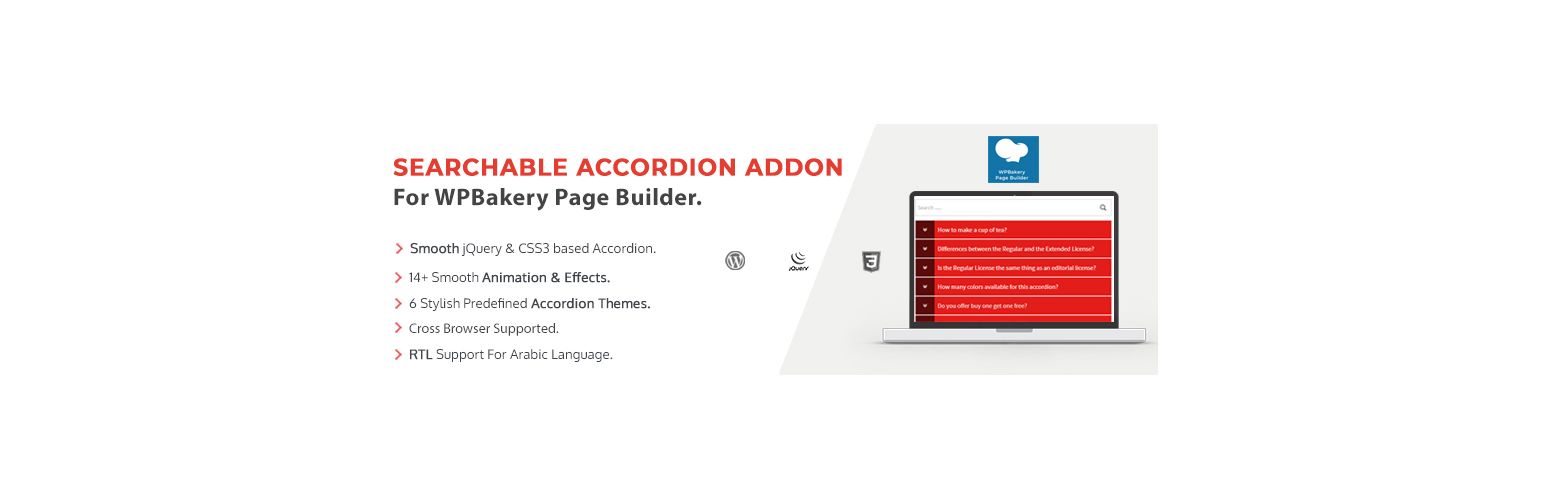 WordPress 外掛 Ultimate Searchable Accordion Lite – WPBakery Page Builder Addon 的封面圖片。