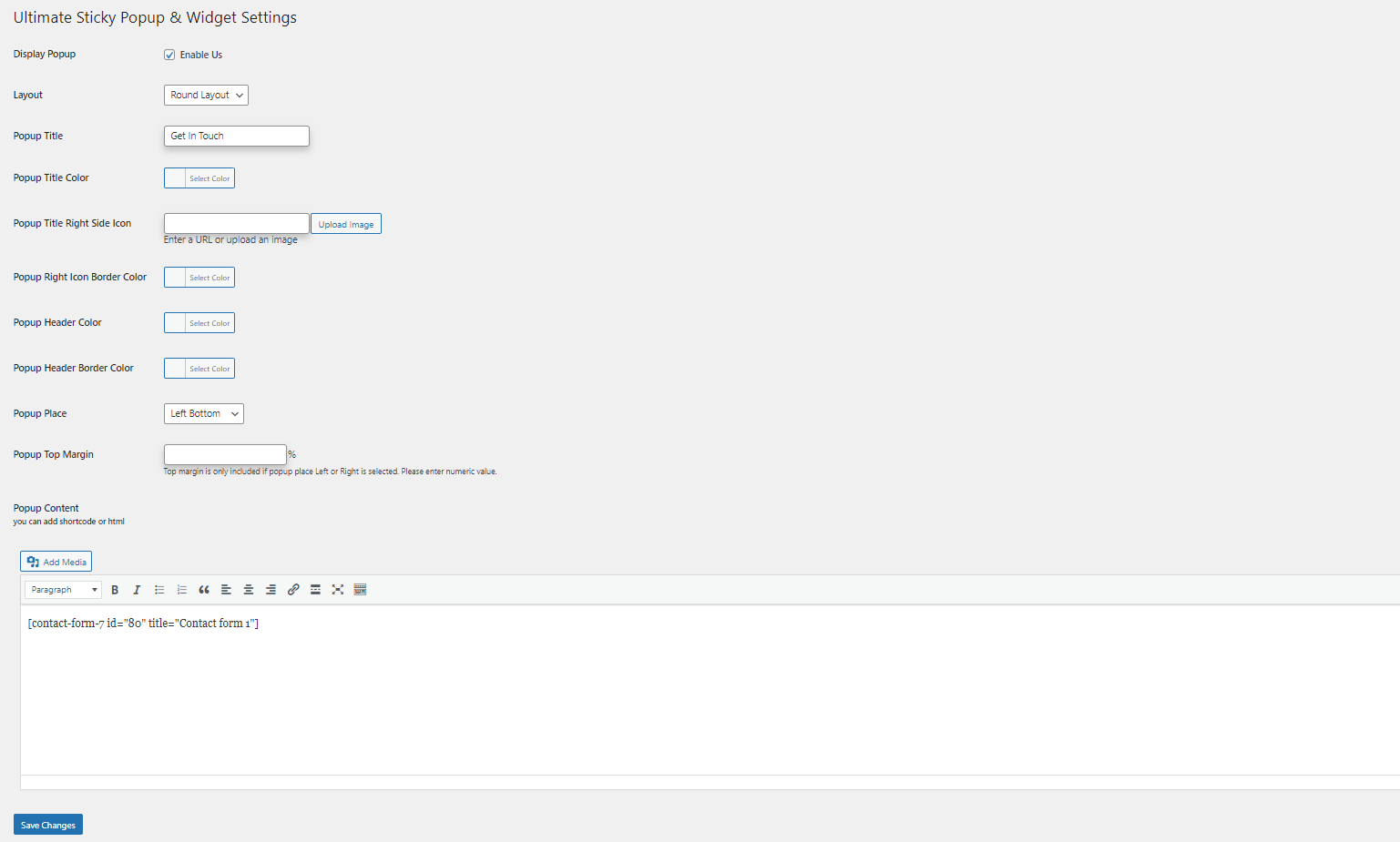 Backend side options settings