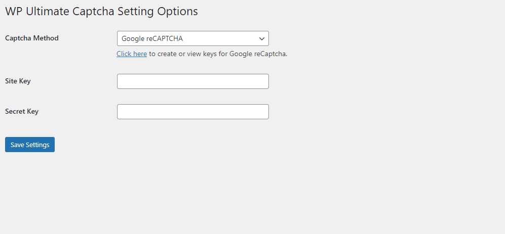 Captcha Settings page.