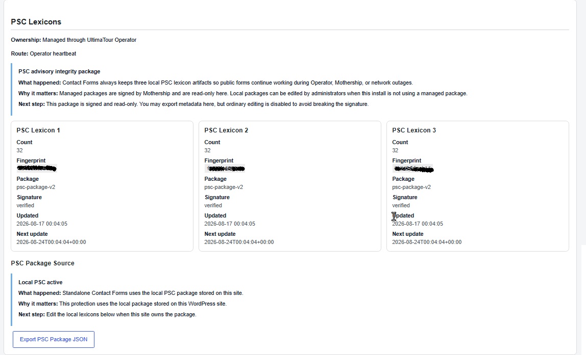 Smarter protection without another puzzle for visitors: PSC works alongside layered anti-spam controls.