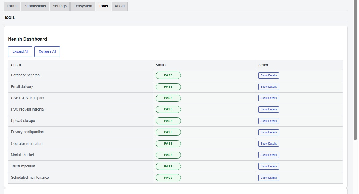 Know your forms are working before customers tell you they are not with the built-in Health Dashboard.