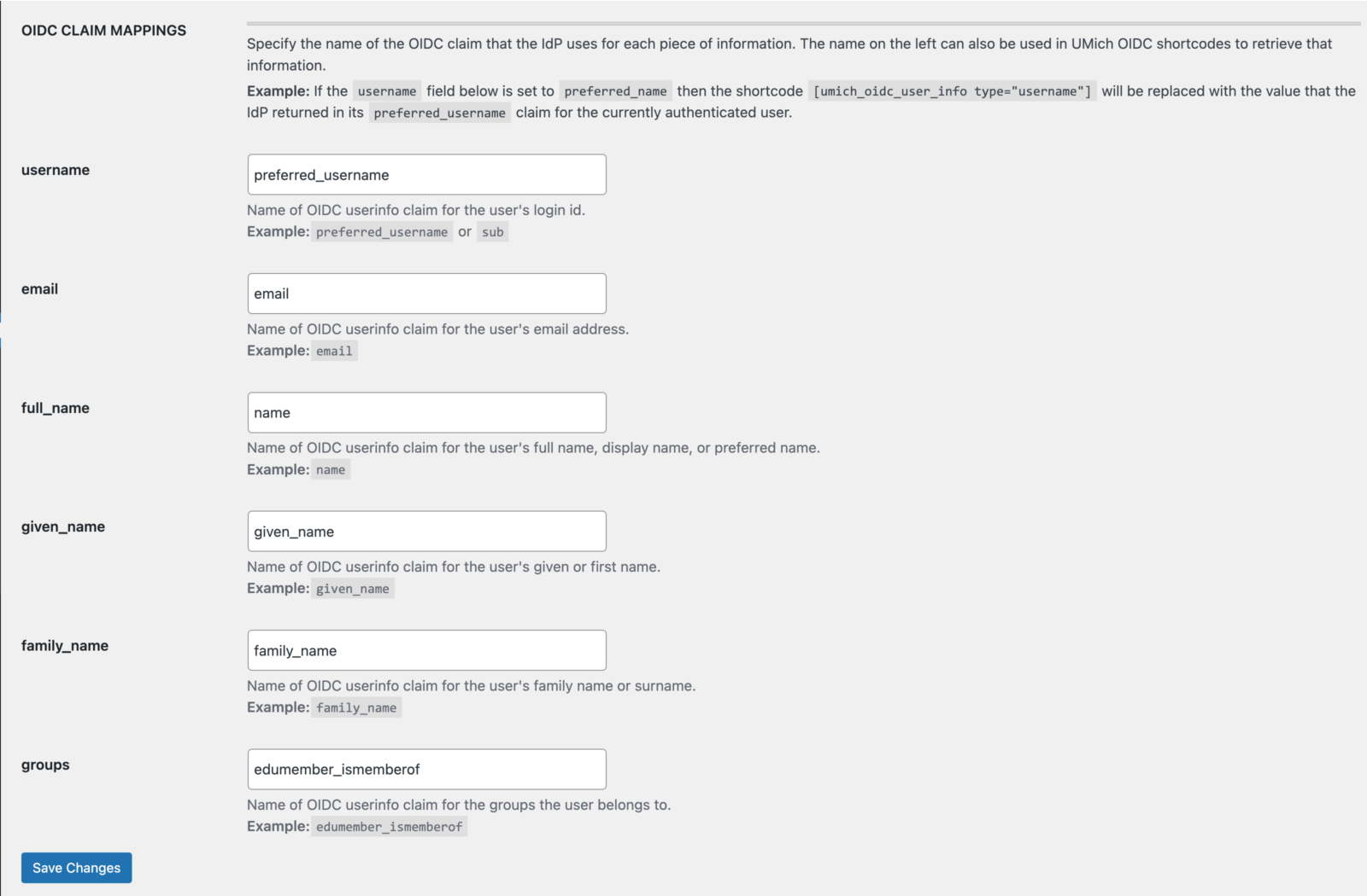 Access OIDC user information from within WordPress.  Control which OIDC claims should be used for each piece of information.