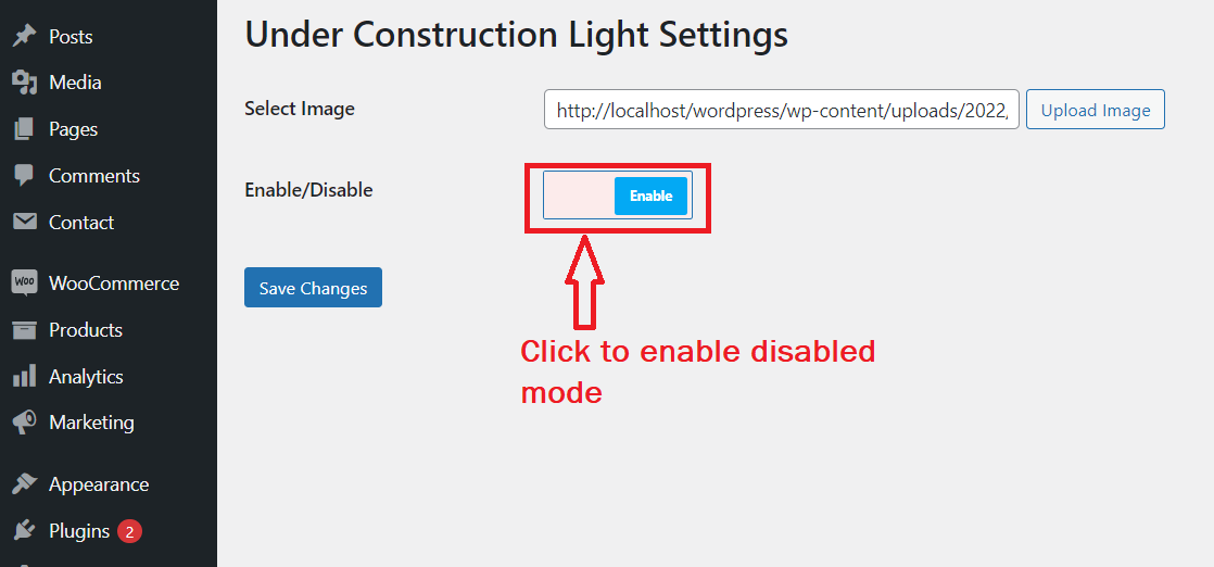 Enable the under contruction light setting