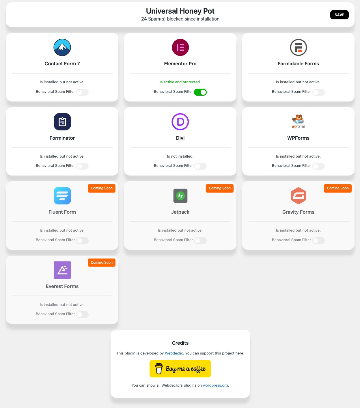 Screenshot admin page