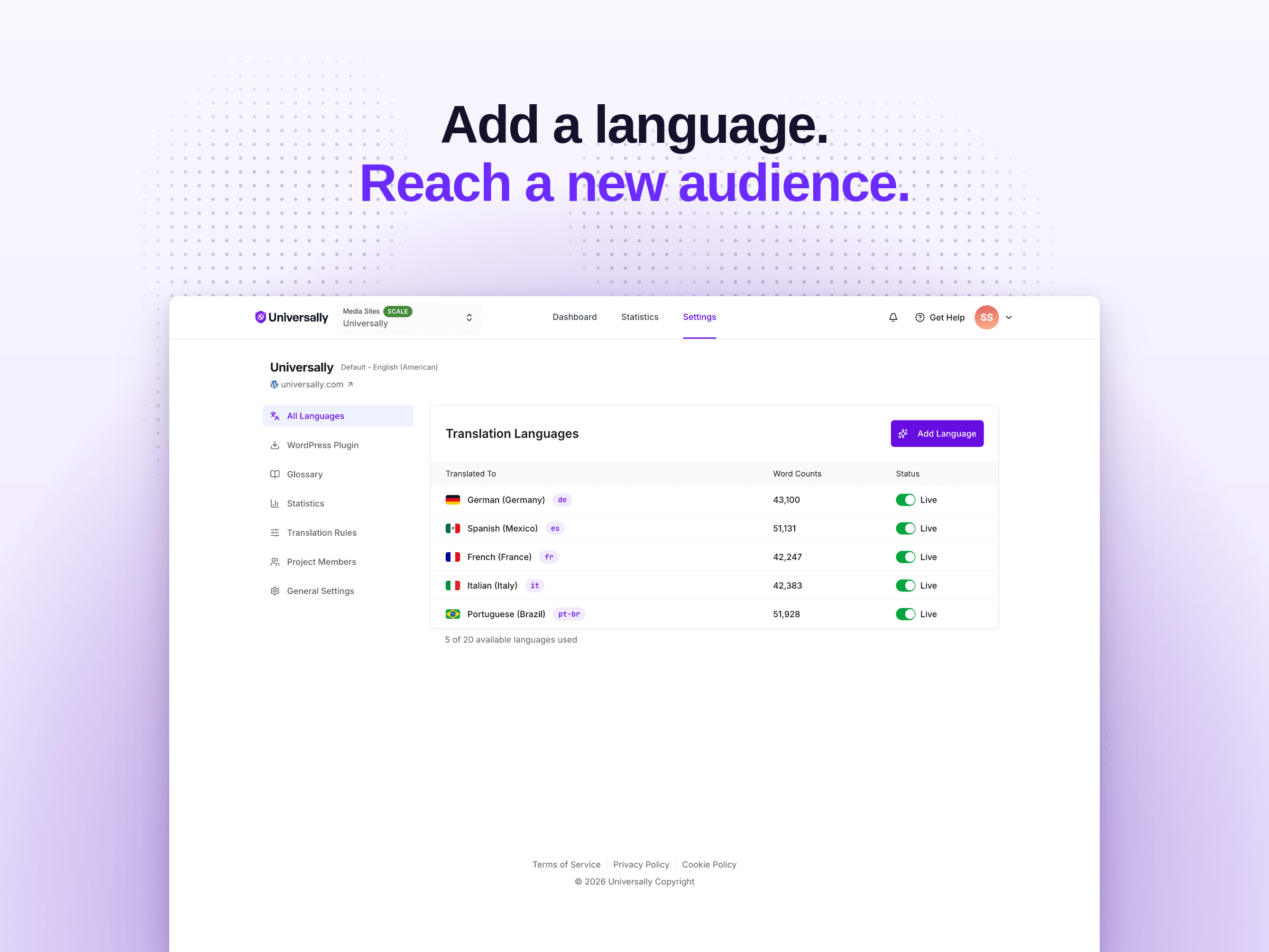 Universally – AI Translation &amp; Multilingual SEO: Translate Your Site into 110+ Languages