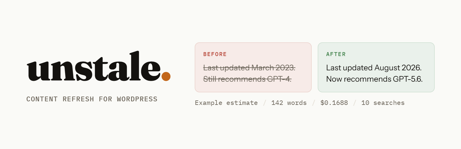 WordPress 外掛 Unstale – AI Content Refresh, Rewrite & Republish for SEO 的封面圖片
