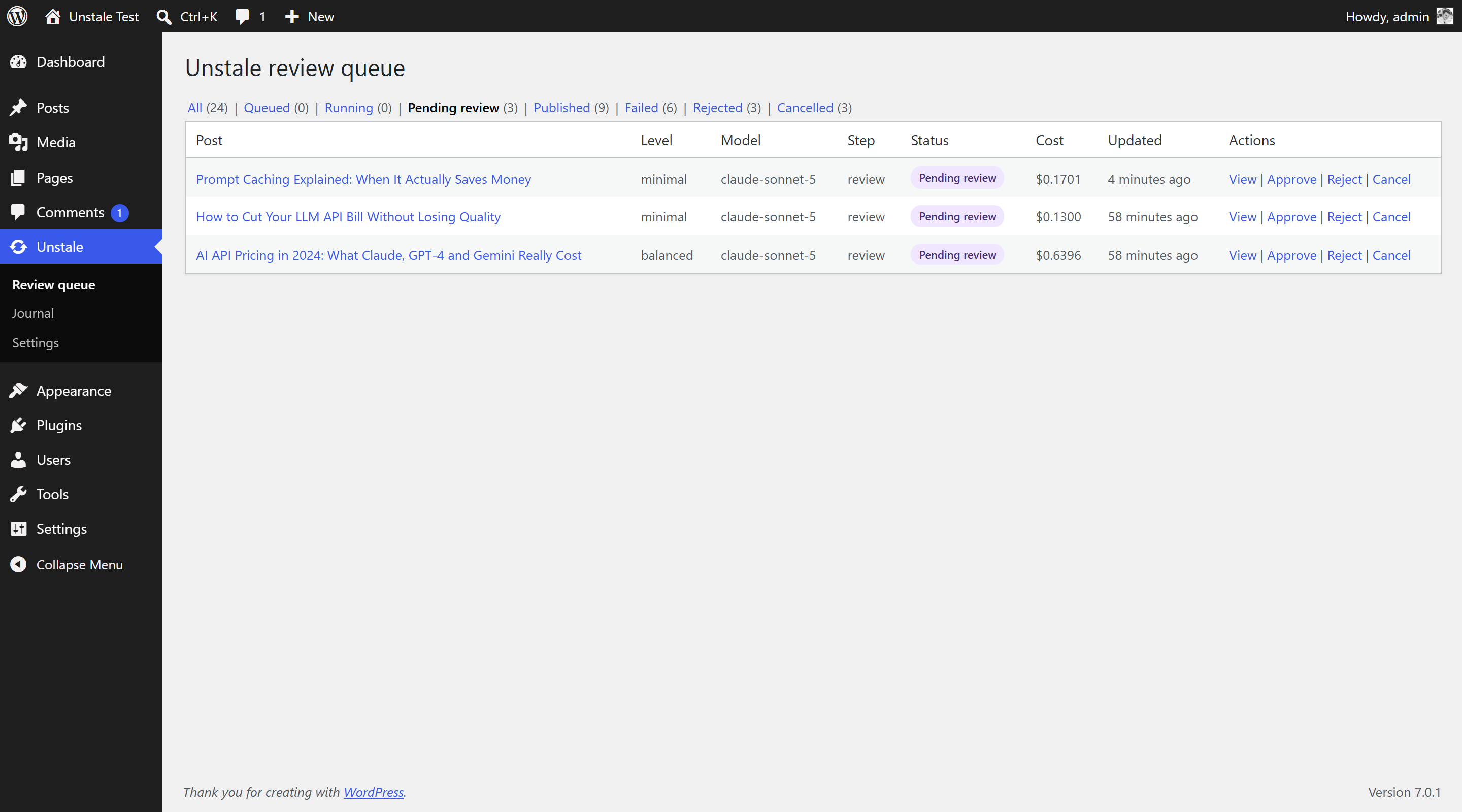 Review queue with per-job actions