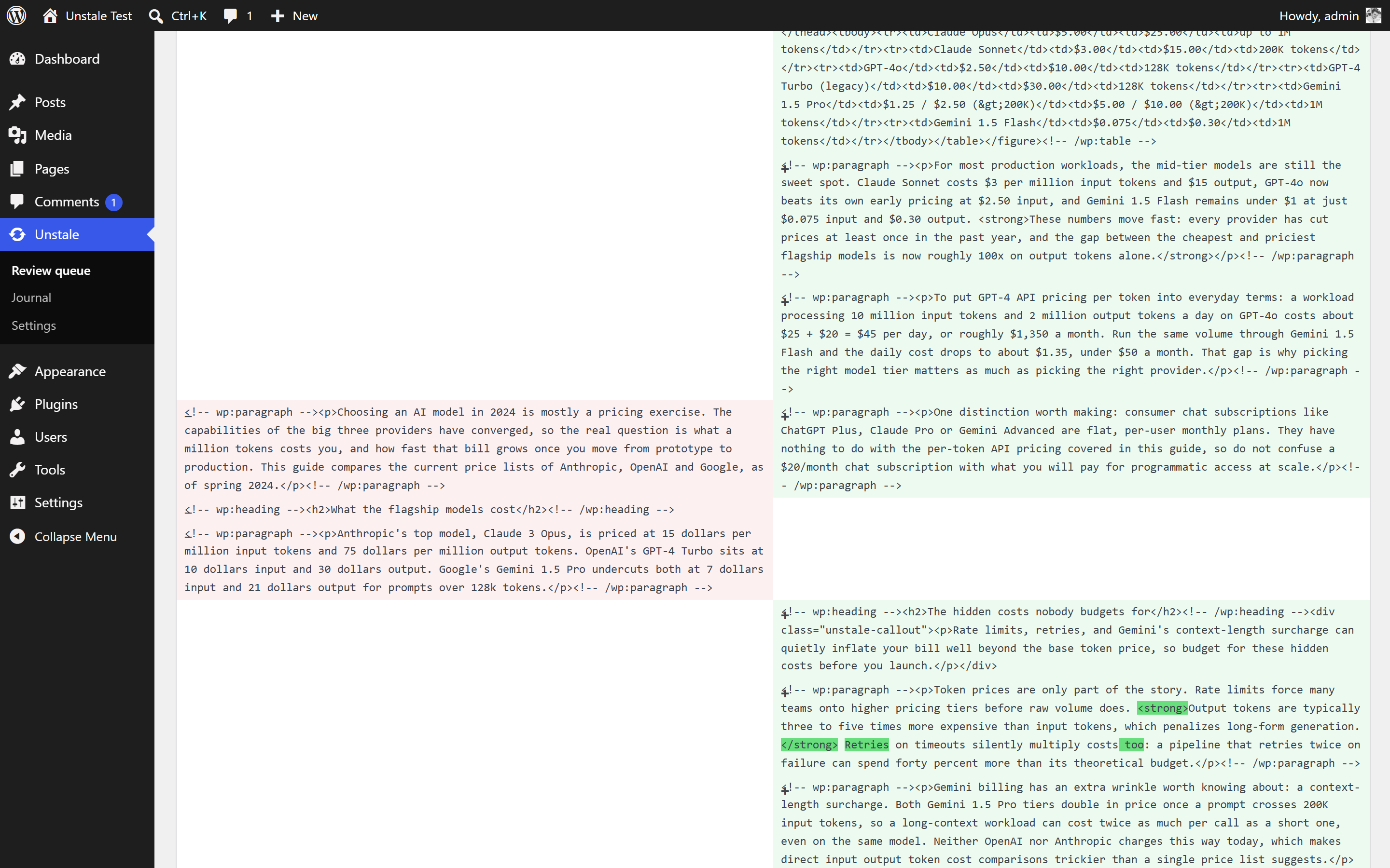 Side-by-side diff before approval