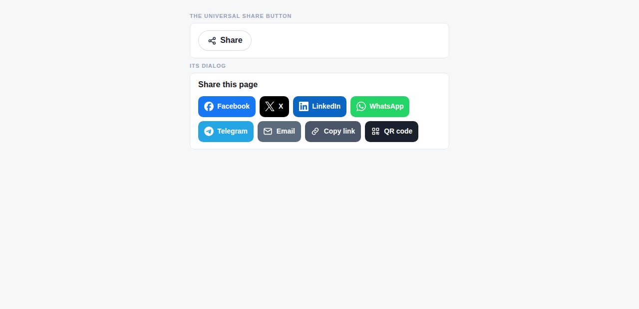 The universal share button and its dialog.