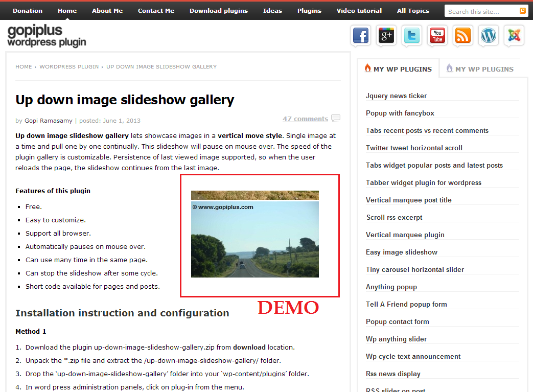 <p>Front Page. http://www.gopiplus.com/work/2011/04/25/wordpress-plugin-up-down-image-slideshow-script/</p>
