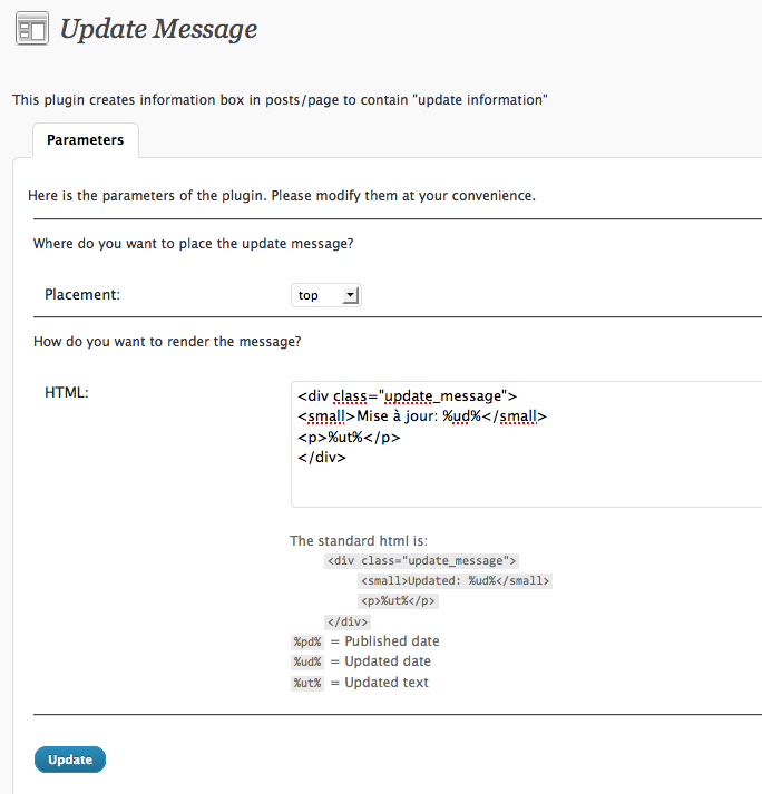The configuration page of the plugin
