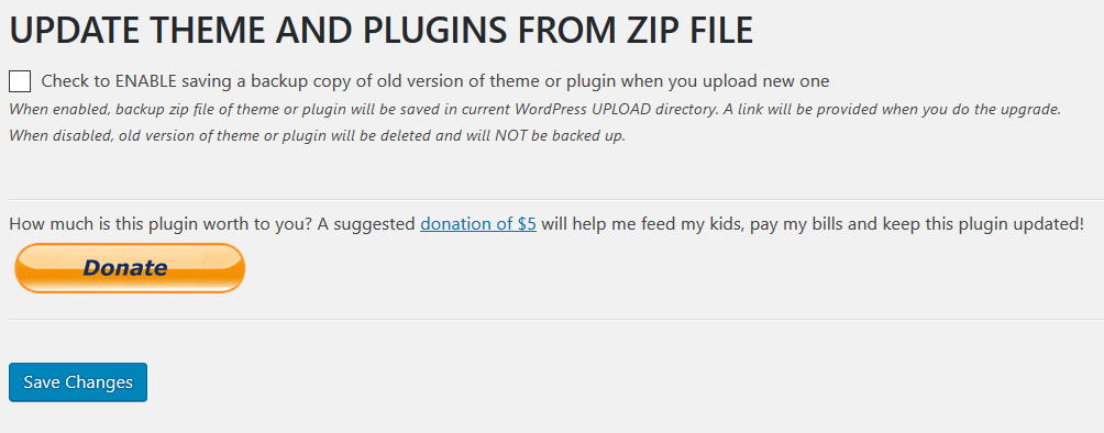 Update Theme and Plugins from Zip File