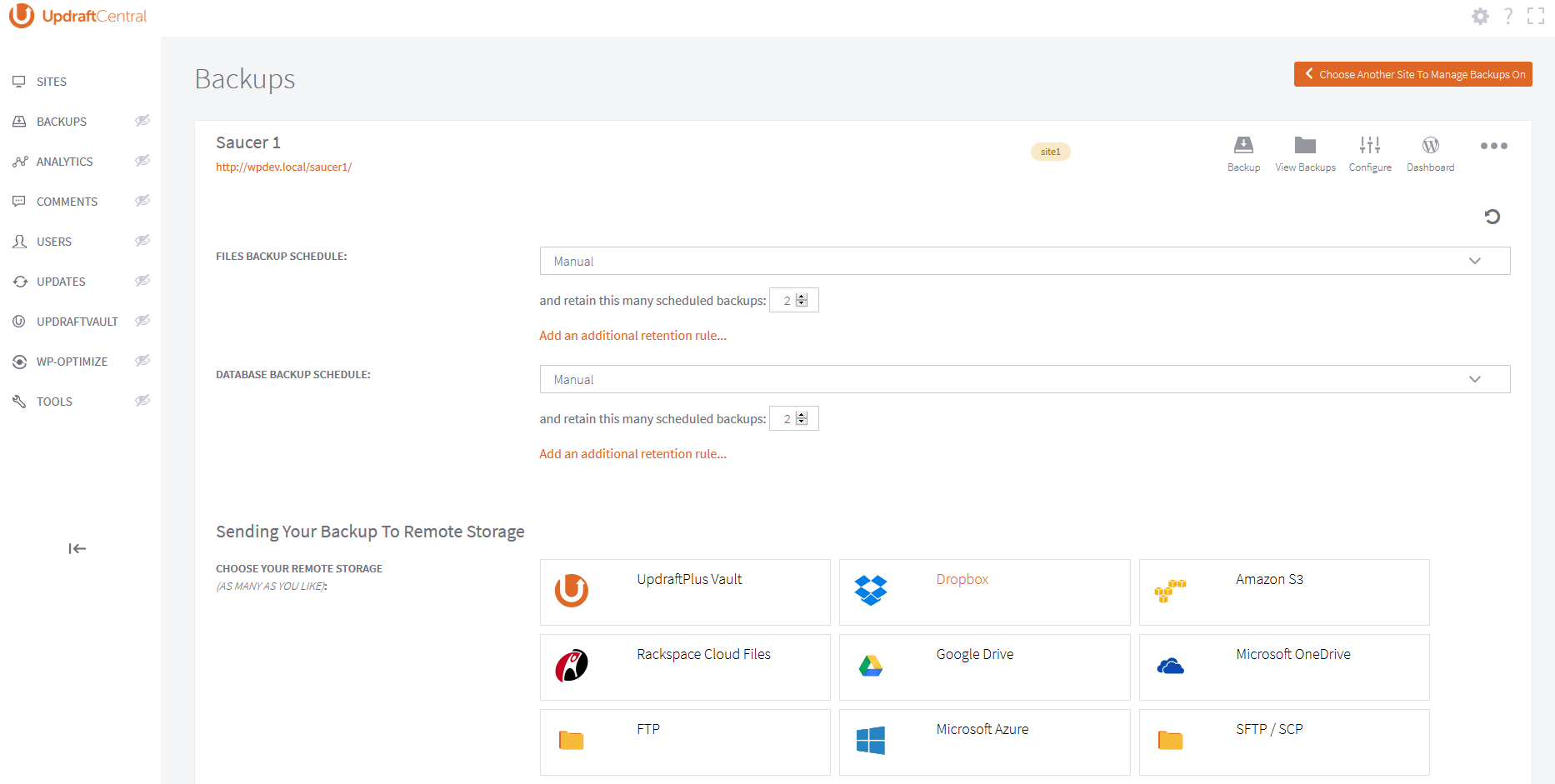 <p>Backup configuration for a controlled site</p>