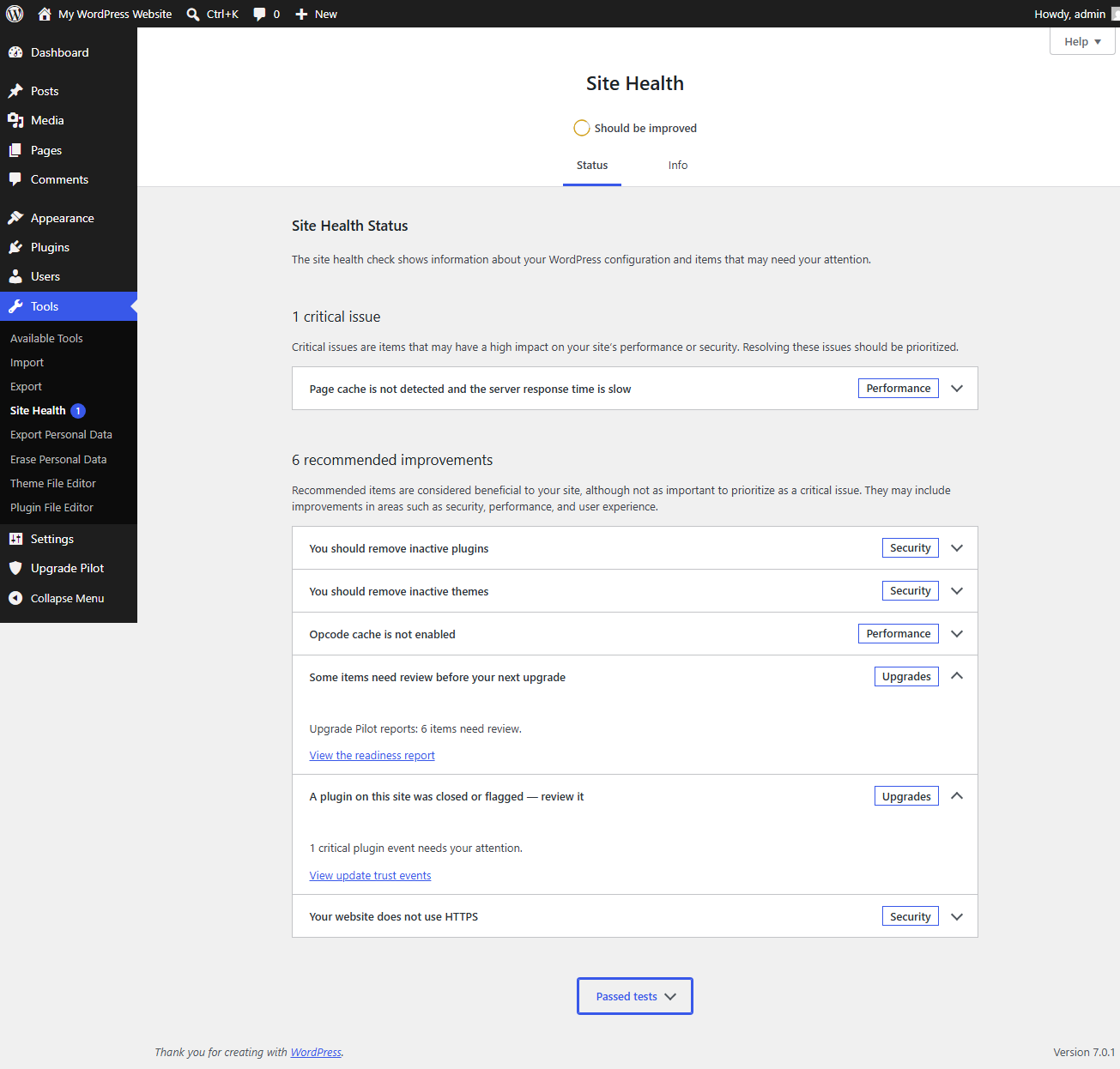 Site Health integration