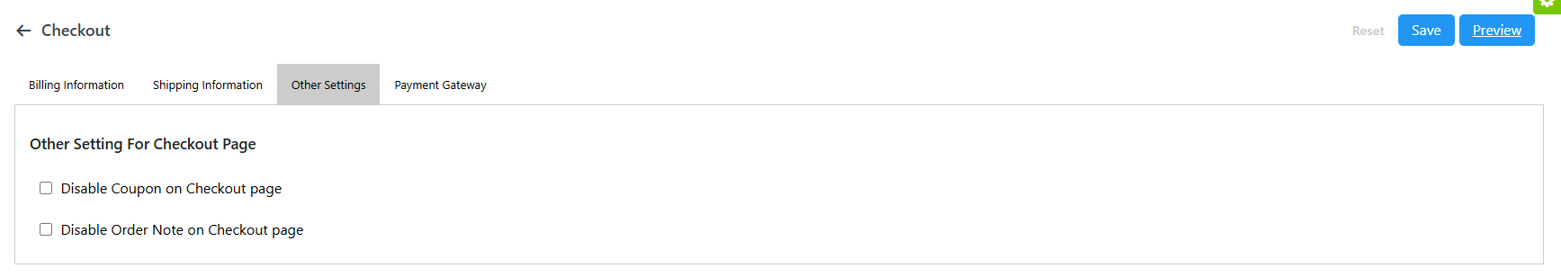 Store Checkout Settings - Checkout Page (Customize Other Settings)