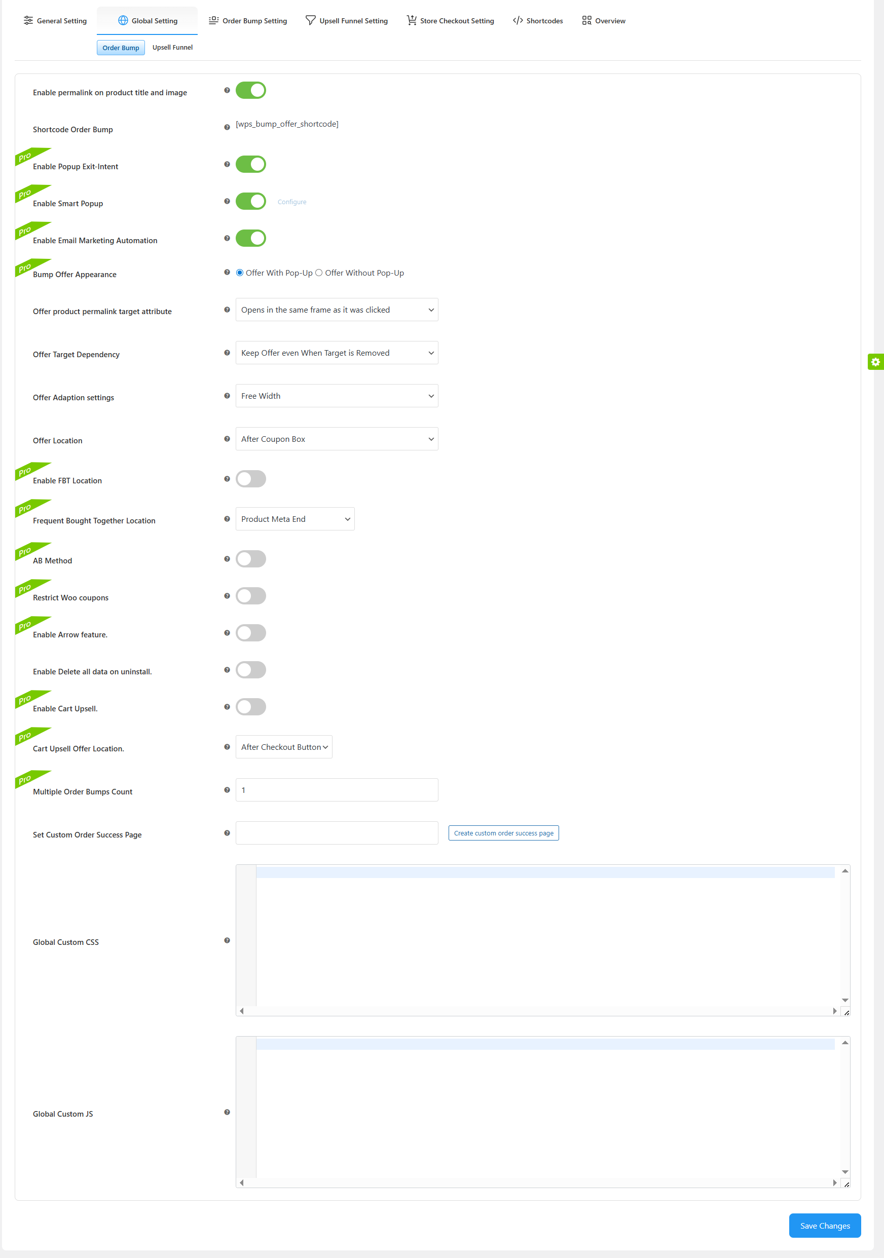 Global Settings – Pre Bump