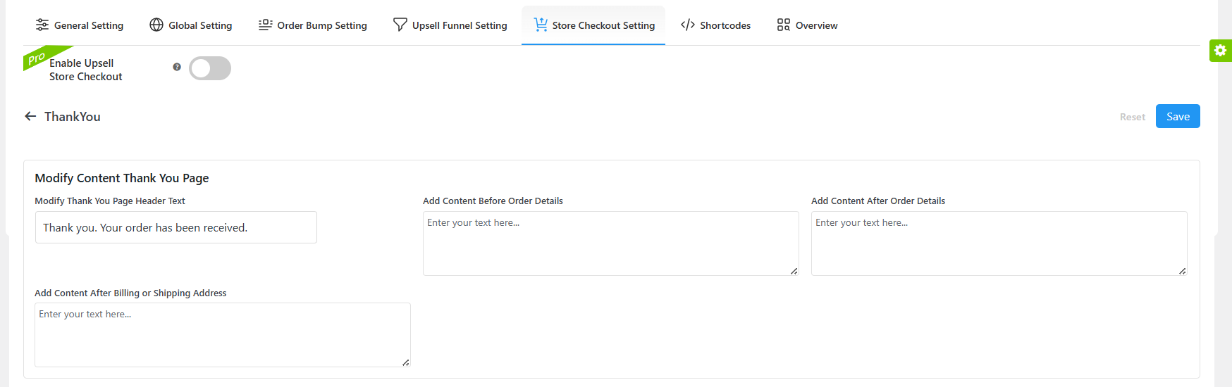 Store Checkout Settings – Thank You Page
