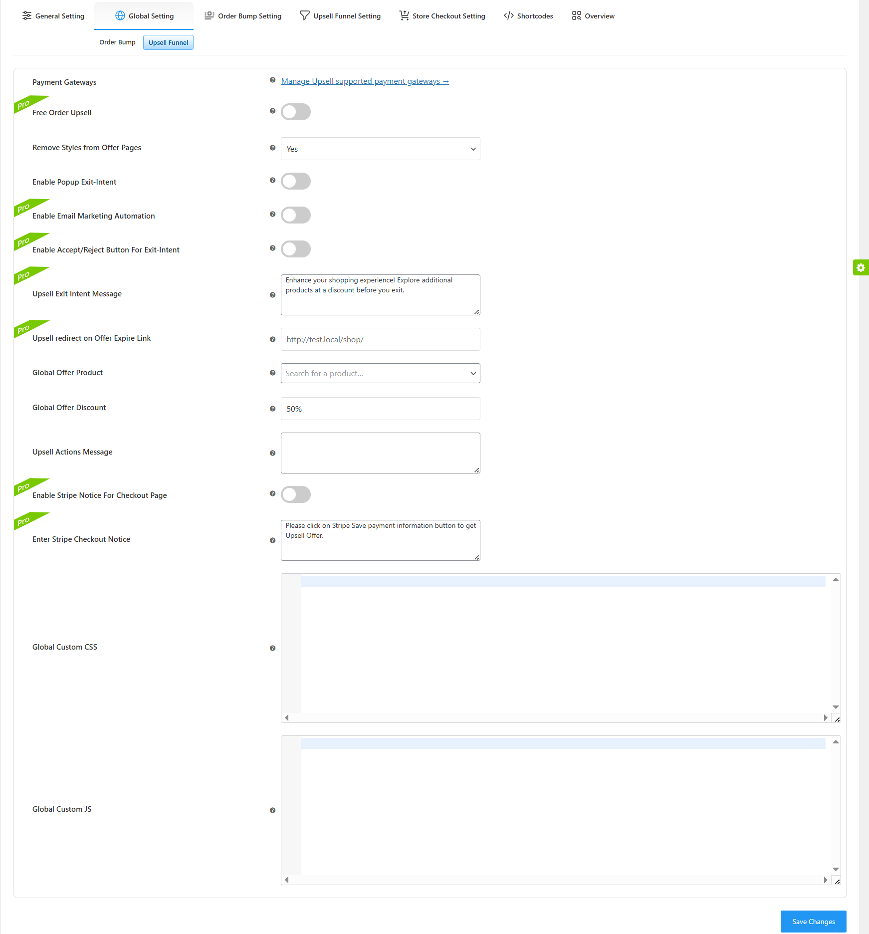 Global Settings – Post Bump