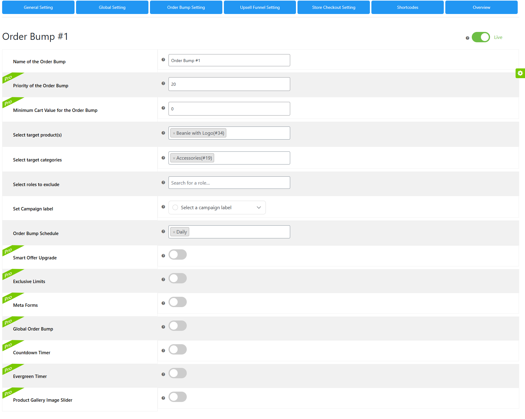 Order Bump Settings – Save Order Bump Settings