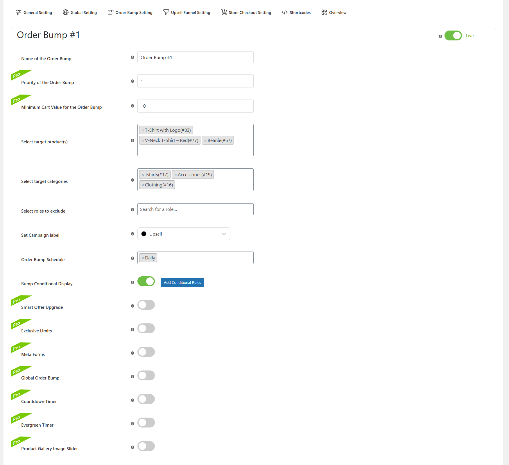 Order Bump Settings – Save Order Bump Settings