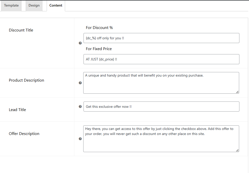 Order Bump Settings - Save Order Bump Settings - Appearance - Content