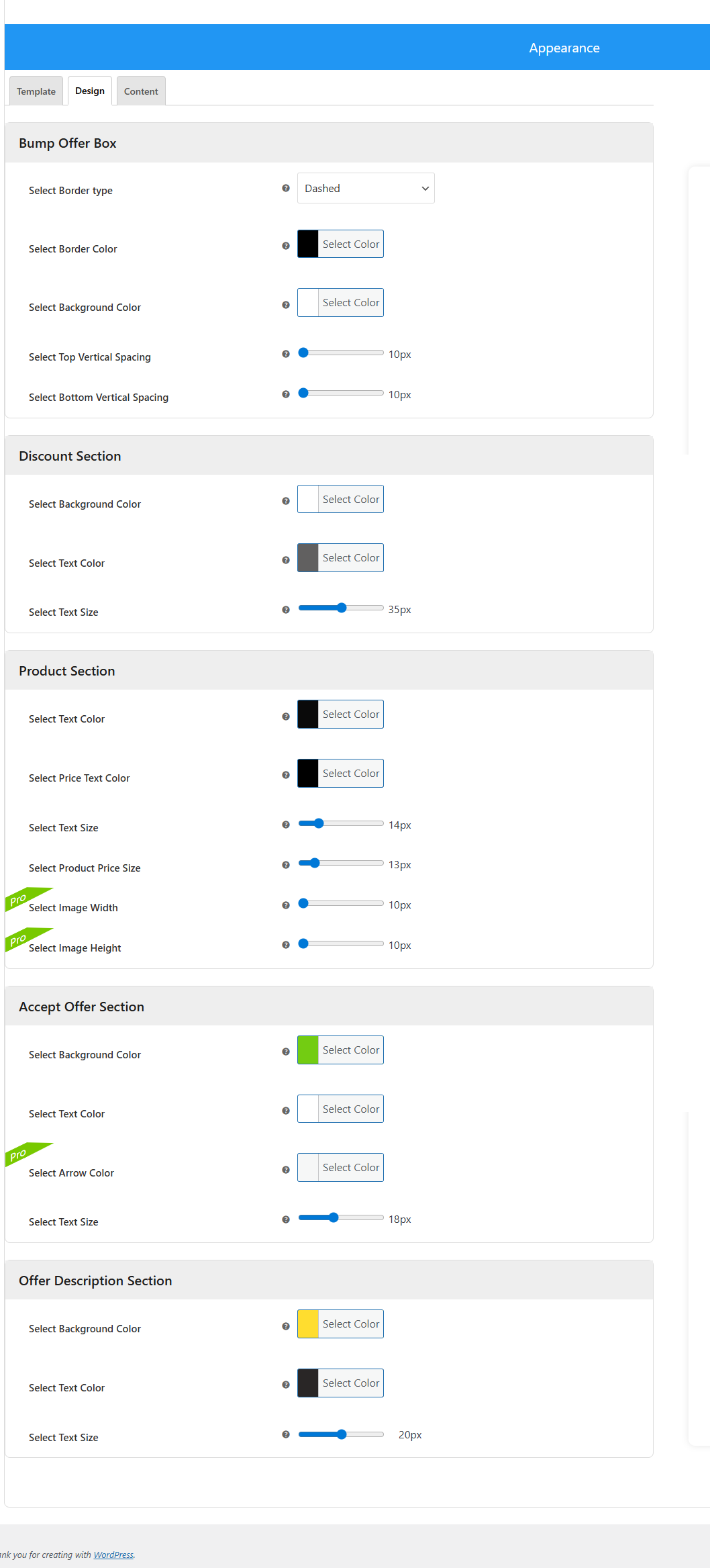 Order Bump Settings – Save Order Bump Settings – Appearance – Design