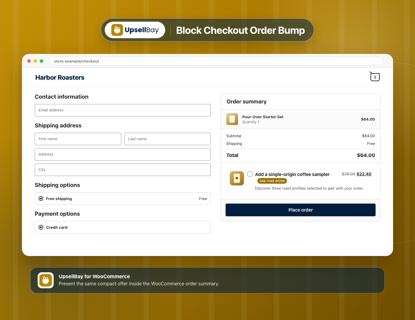 Block Checkout Order Bump - Present the same compact offer inside the WooCommerce order summary.