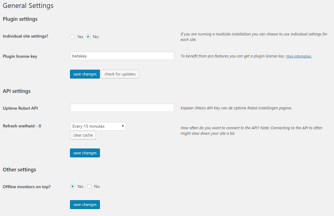 <p>Settings page</p>