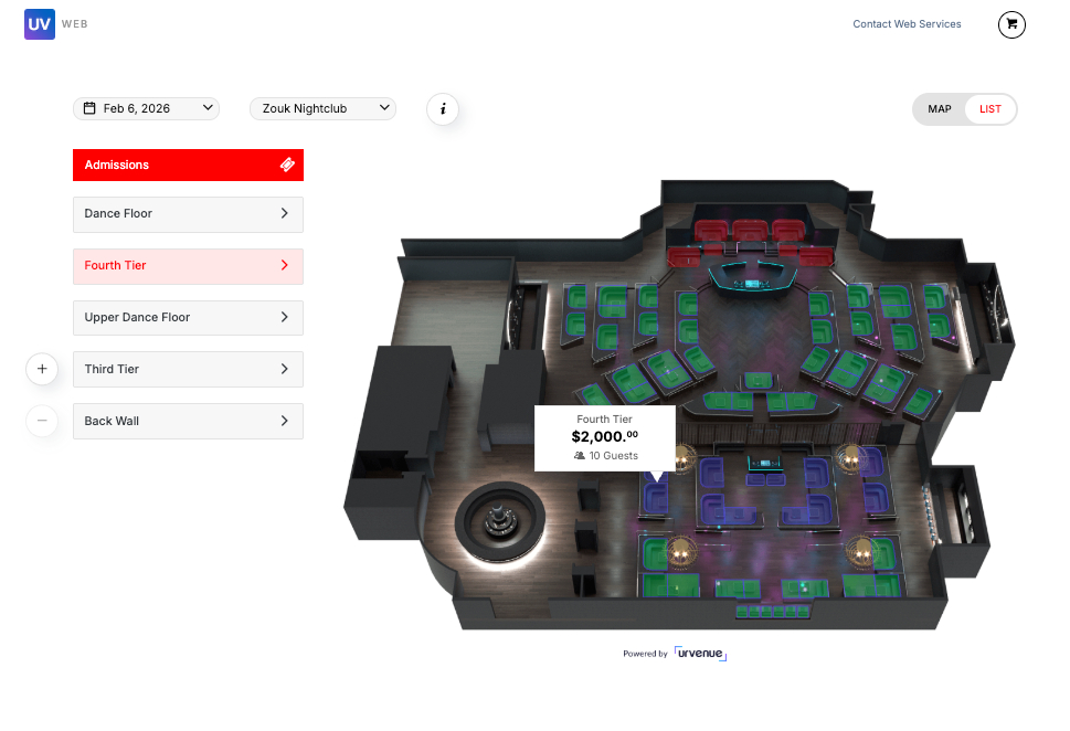 Interactive venue map with zoom and pan controls.