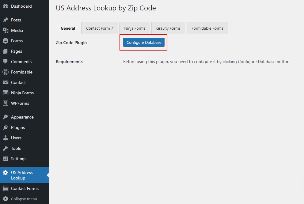 Configure database to insert the zip codes into the database