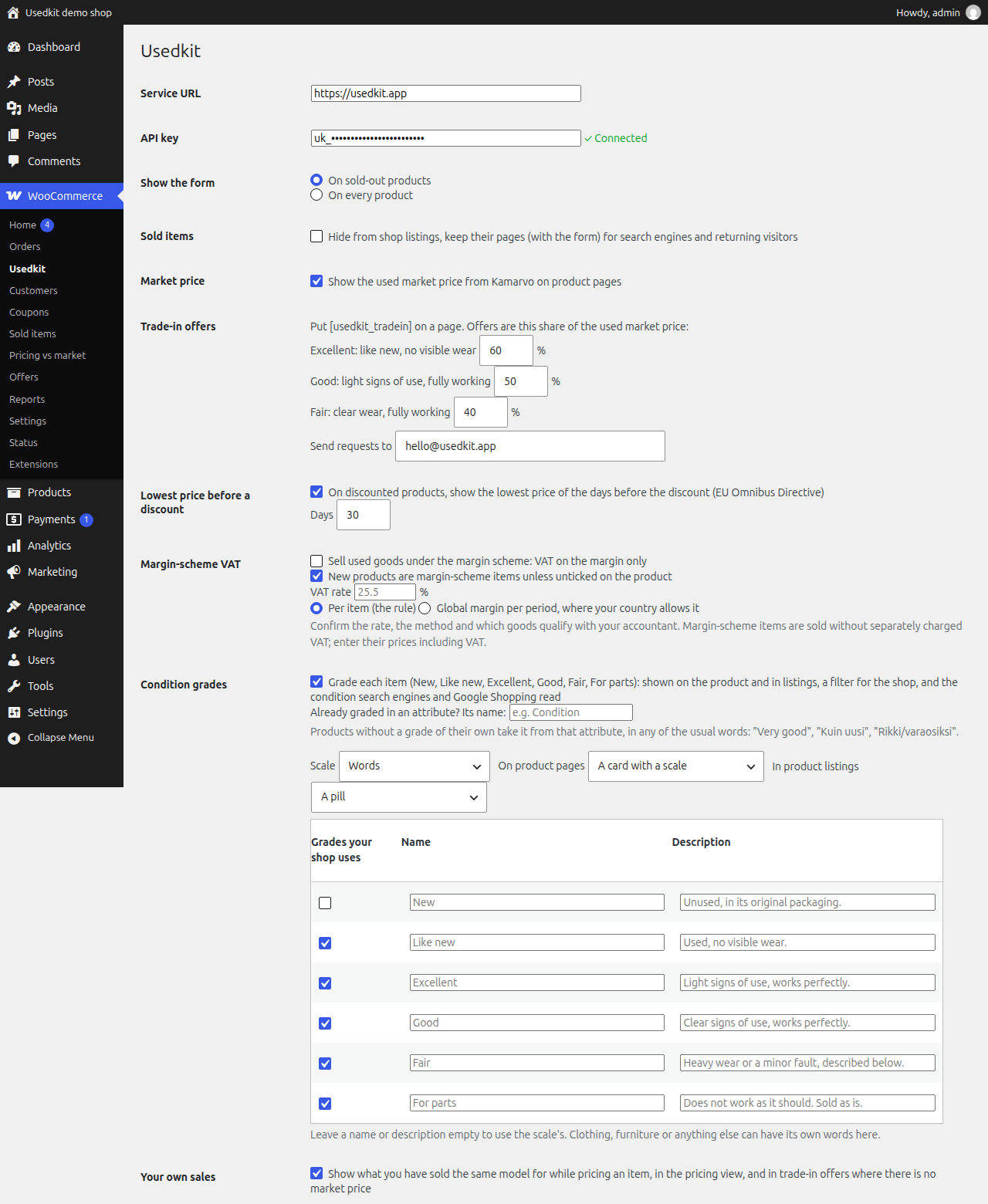 Settings: every module is off until you turn it on.