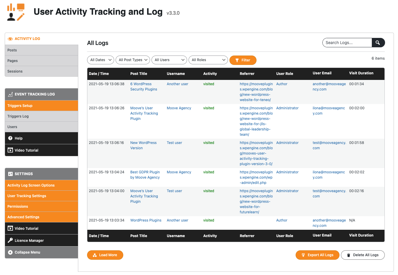 User Activity Tracking and Log