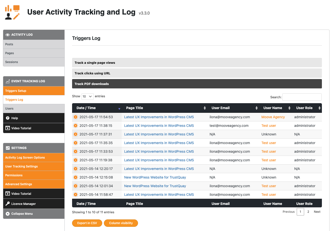 User Activity Tracking and Log - Event Tracking Log - Drill-down View [Premium]