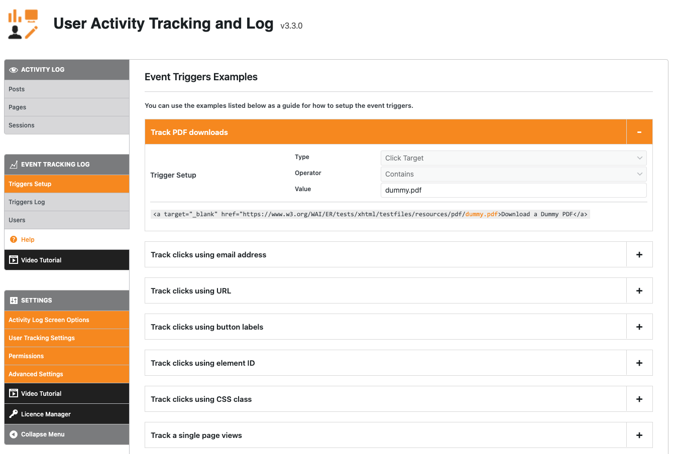 User Activity Tracking and Log - Event Tracking Log - Help