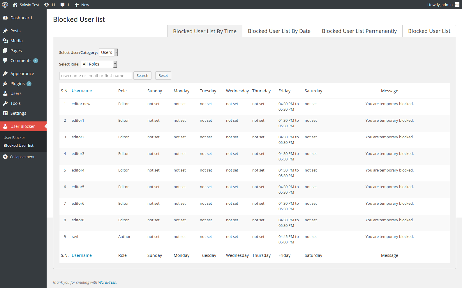 Blocked User List By Time